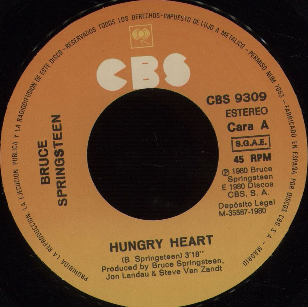 Bruce Springsteen Hungry Heart - Wide + Sleeve Spanish 7" vinyl single (7 inch record / 45) SPR07HU590602