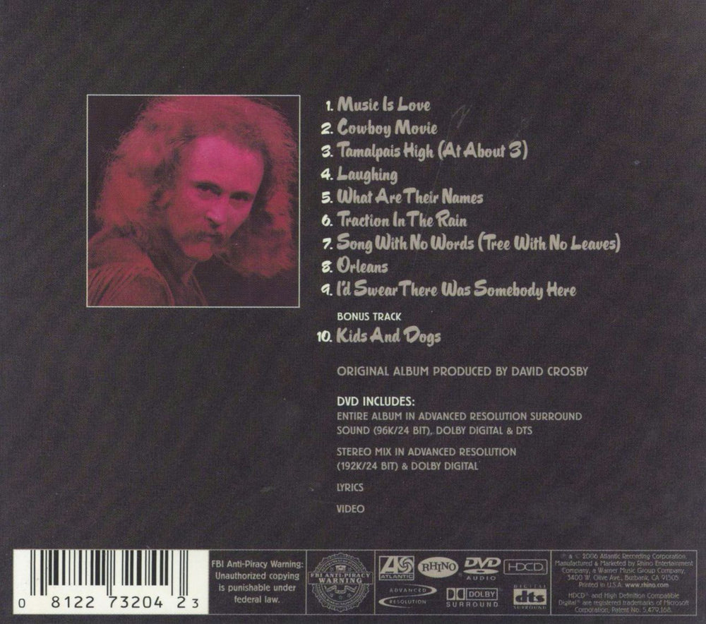 David Crosby If I Could Only Remember My Name US 2-disc CD/DVD set 081227320423
