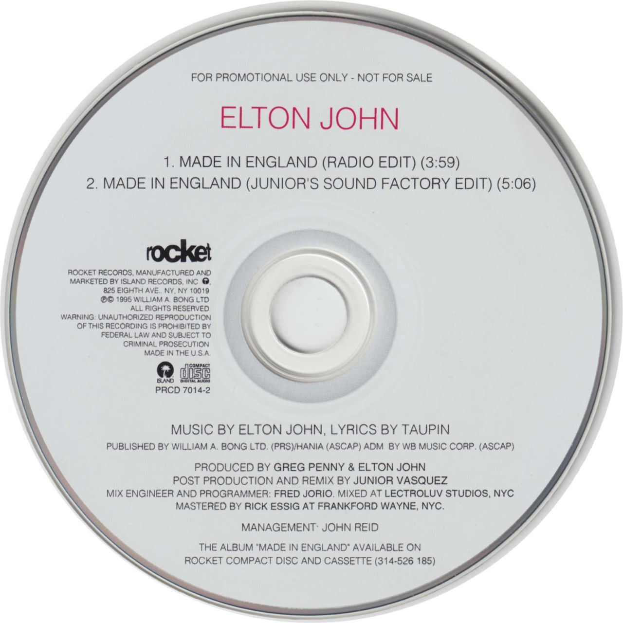 Elton John Made In England US Promo CD single — RareVinyl.com