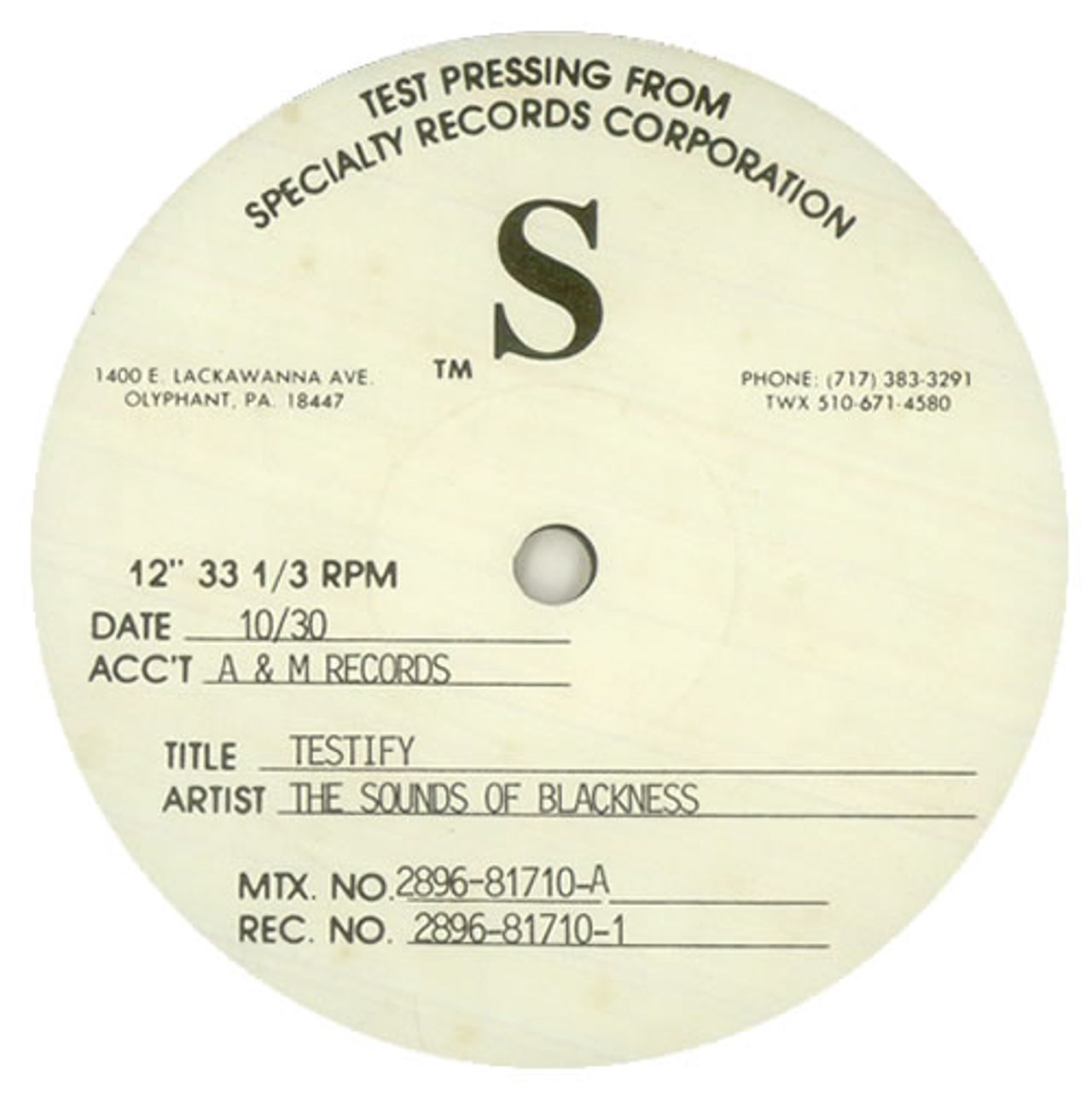 Spil gele ledsage Sounds Of Blackness Testify - test pressing US 12" vinyl — RareVinyl.com