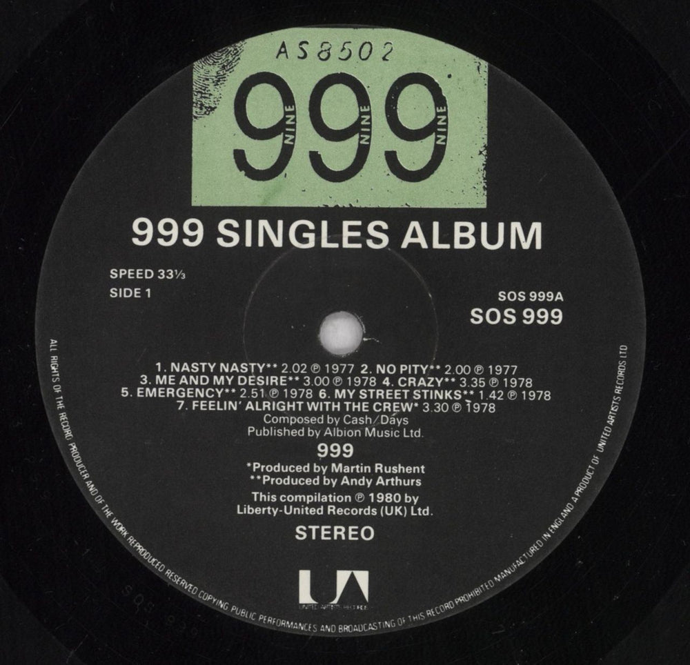 999 The 999 Singles Album - EX UK vinyl LP album (LP record) 999LPTH781297