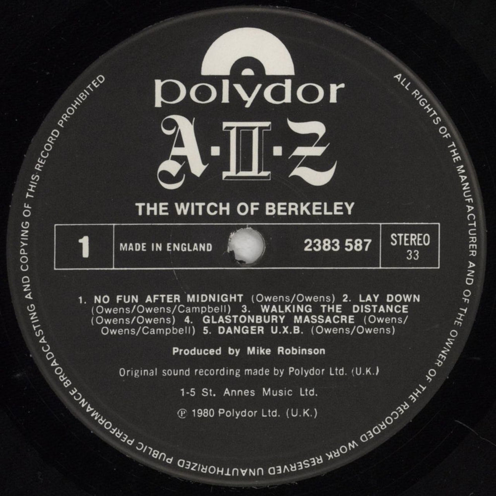 A II Z The Witch Of Berkeley - Live - VG UK vinyl LP album (LP record) A2ZLPTH852684