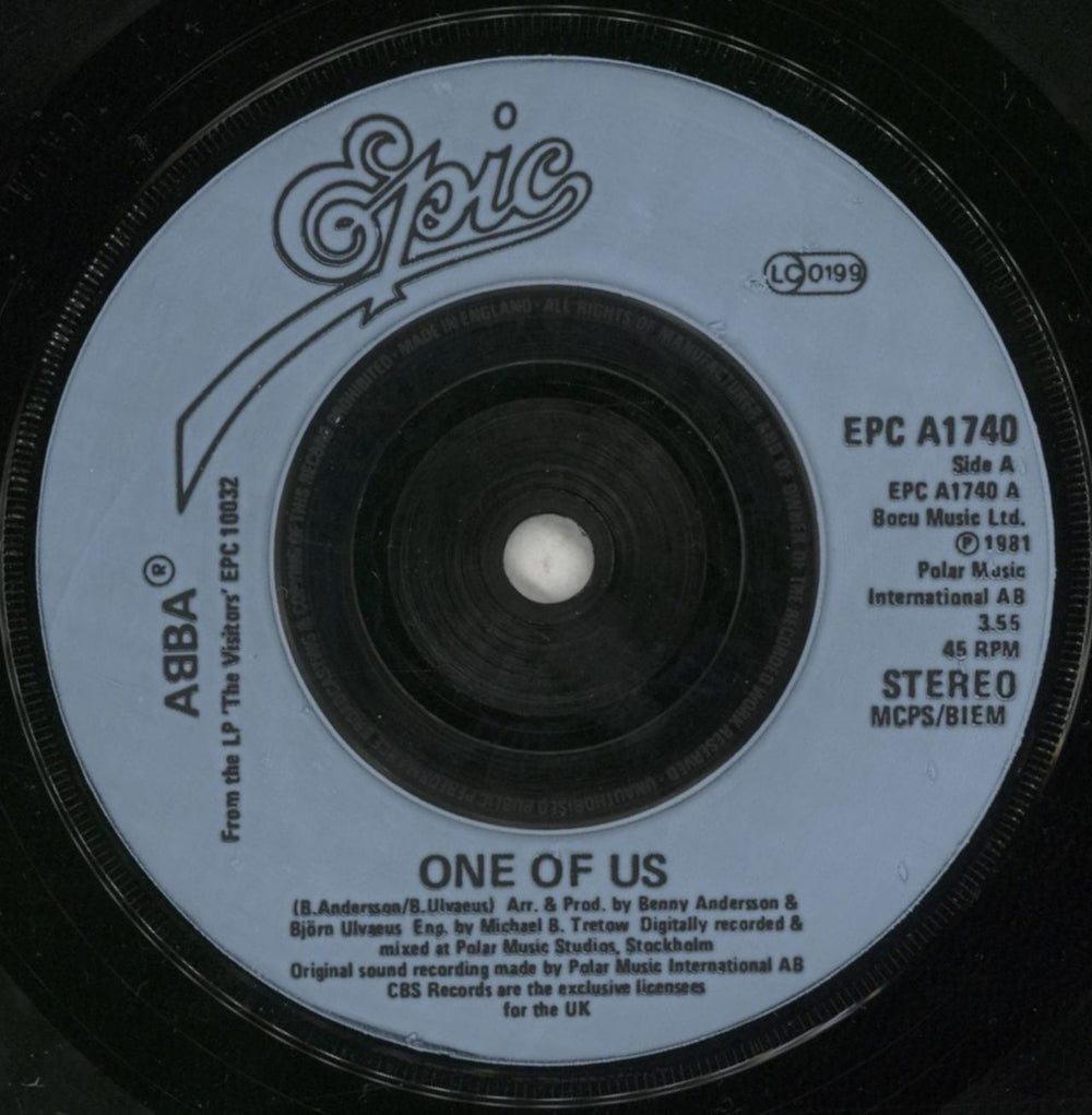 Abba One Of Us - Inj UK 7" vinyl single (7 inch record / 45) ABB07ON02106