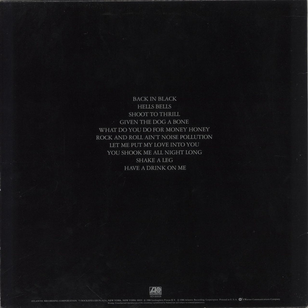 AC/DC Back In Black US vinyl LP album (LP record)