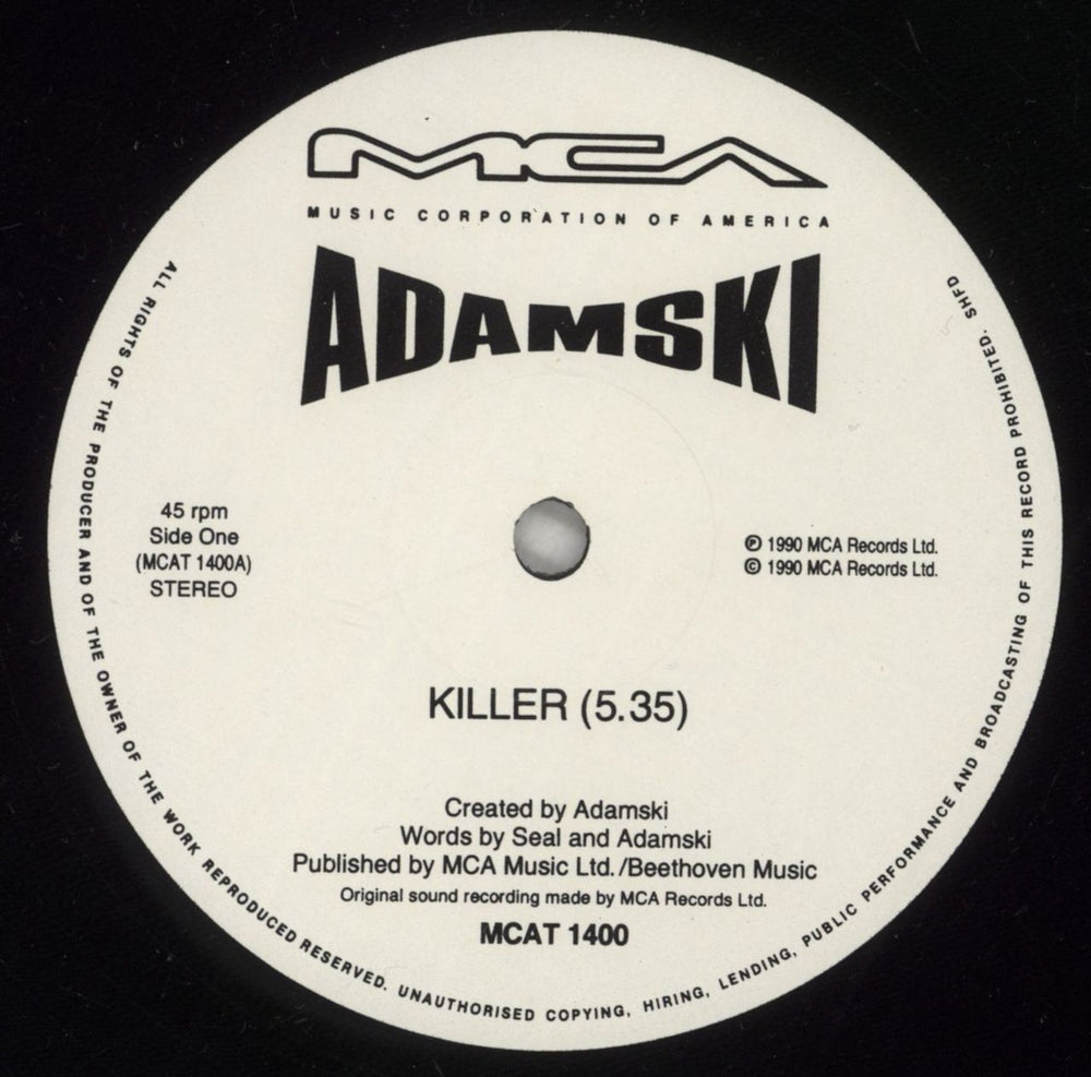 Adamski Killer UK 12" vinyl single (12 inch record / Maxi-single) SKI12KI65502