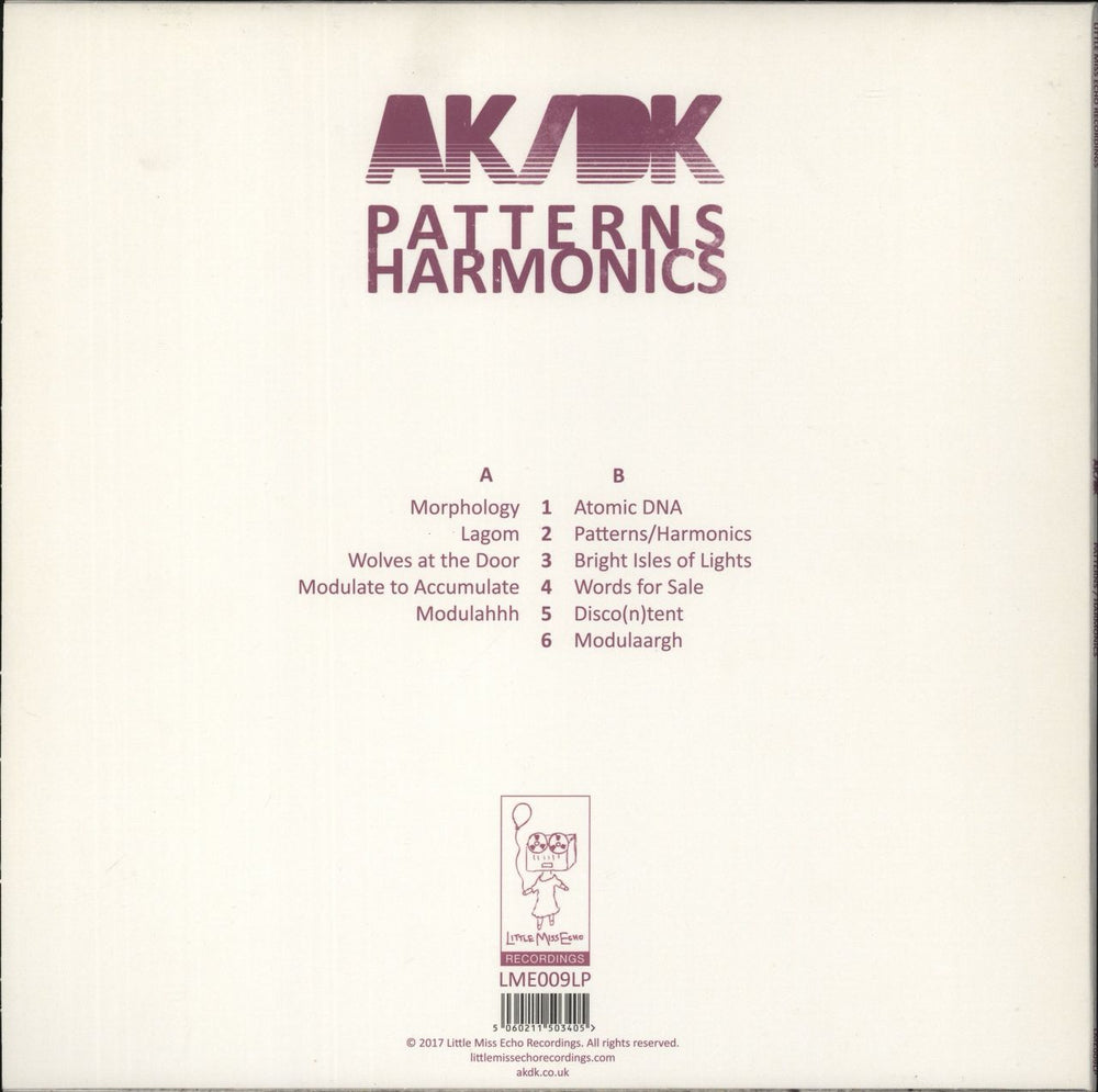 AK/DK Patterns/Harmonics - White Vinyl UK Promo vinyl LP album (LP record) 5060211503405
