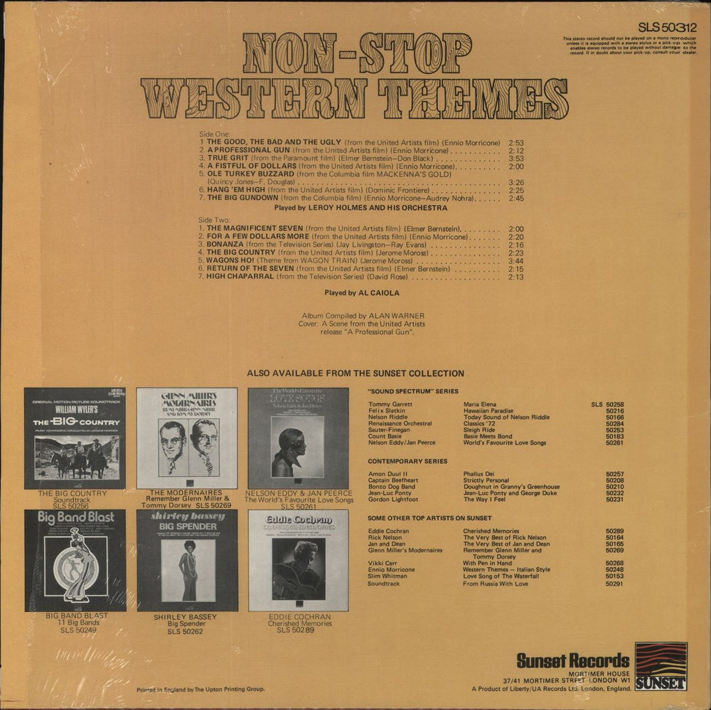 Al Caiola Non-Stop Western Themes UK vinyl LP album (LP record)