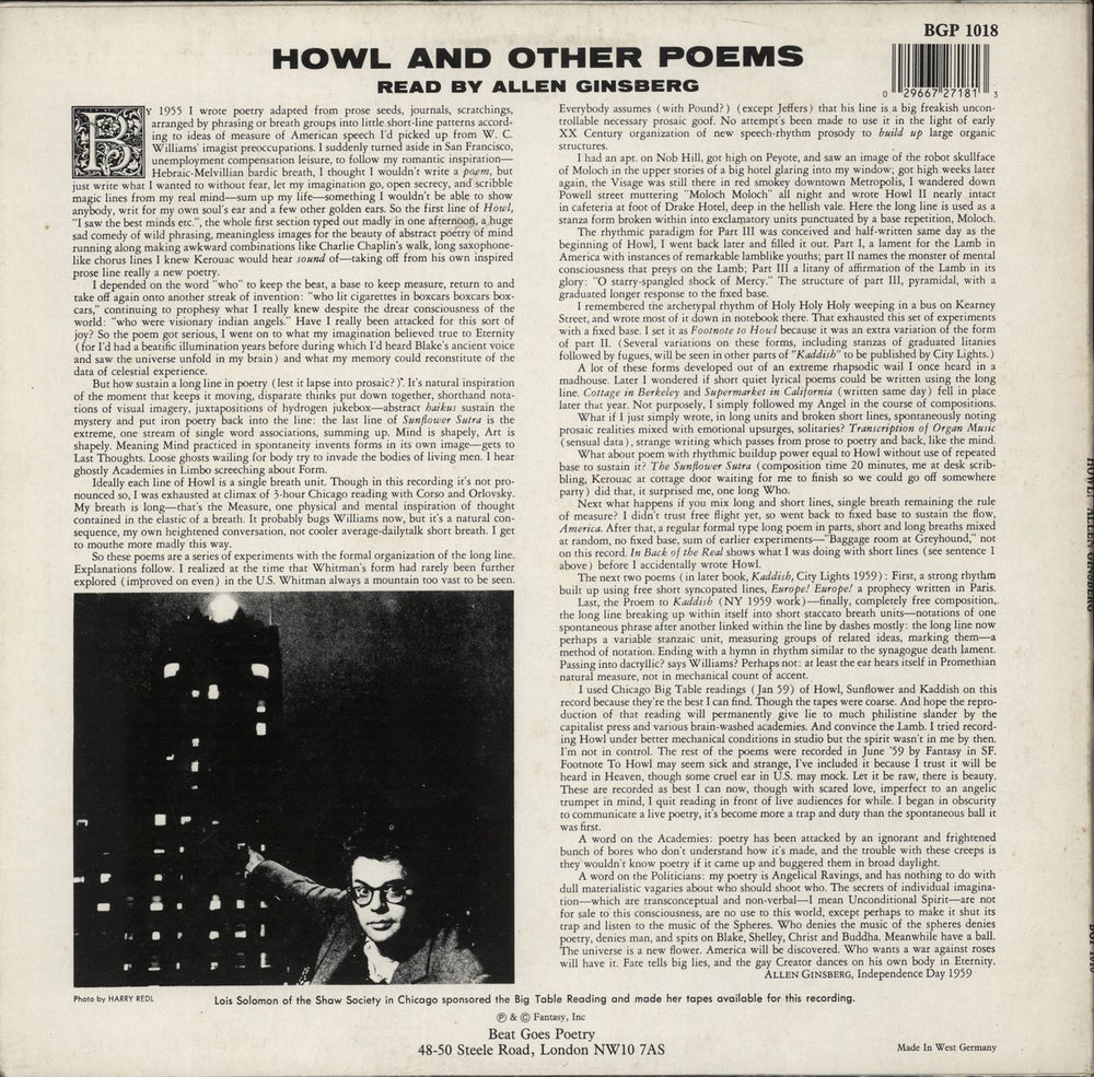 Allen Ginsberg Howl & Other Poems UK vinyl LP album (LP record) 029667271813