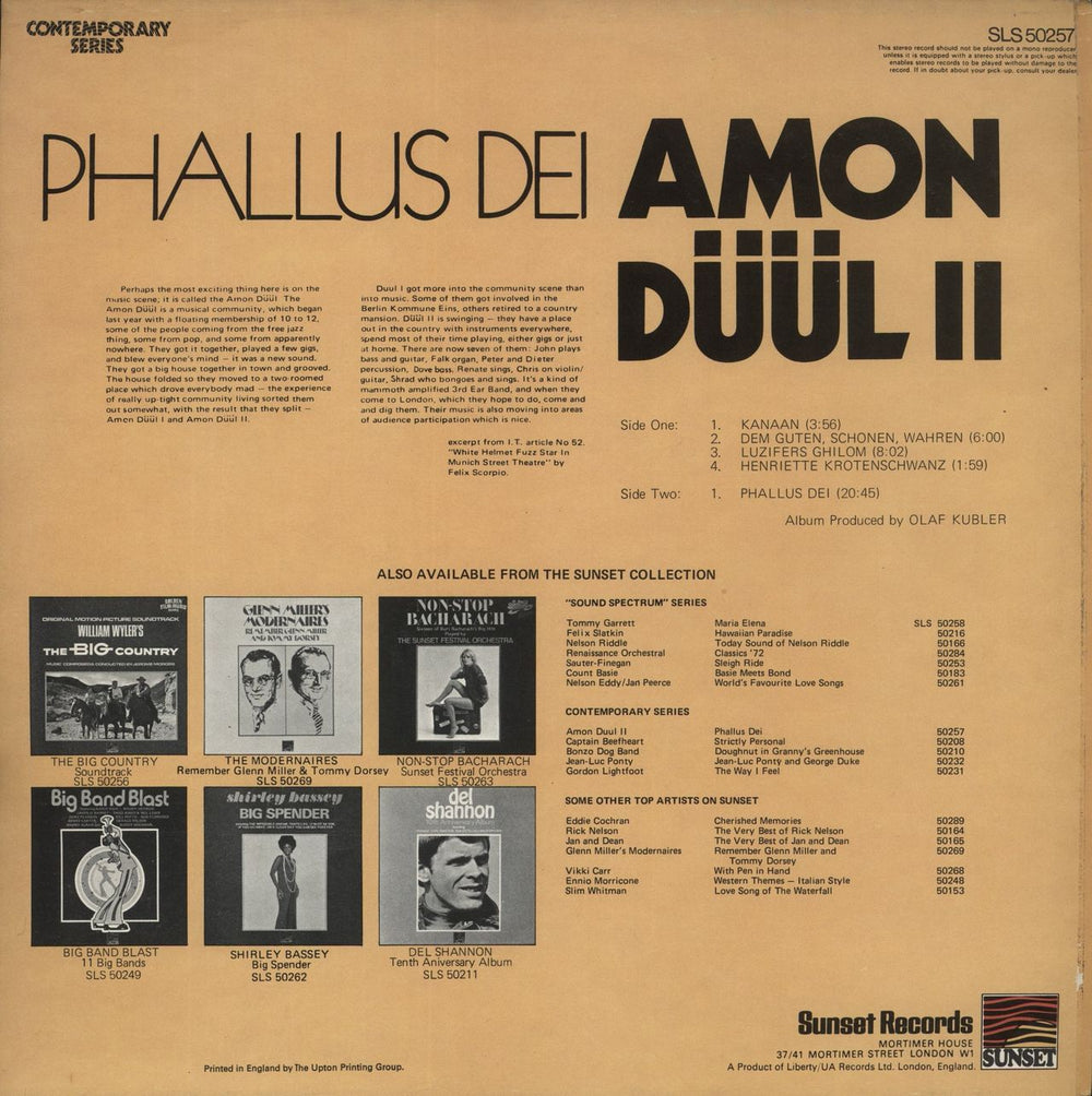 Amon Düül Phallus Dei UK vinyl LP album (LP record)