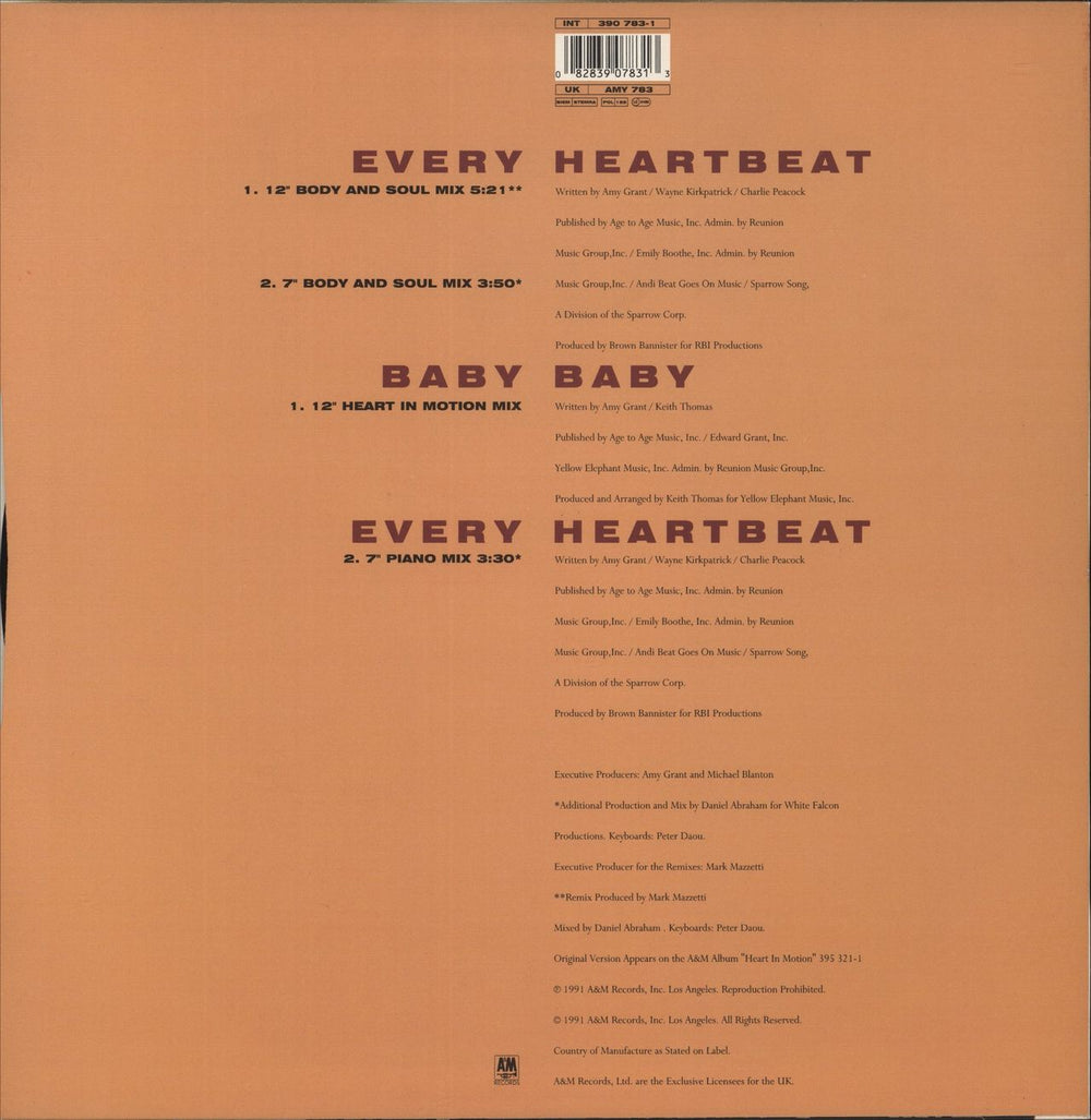 Amy Grant Every Heartbeat UK 12" vinyl single (12 inch record / Maxi-single) 082839078313
