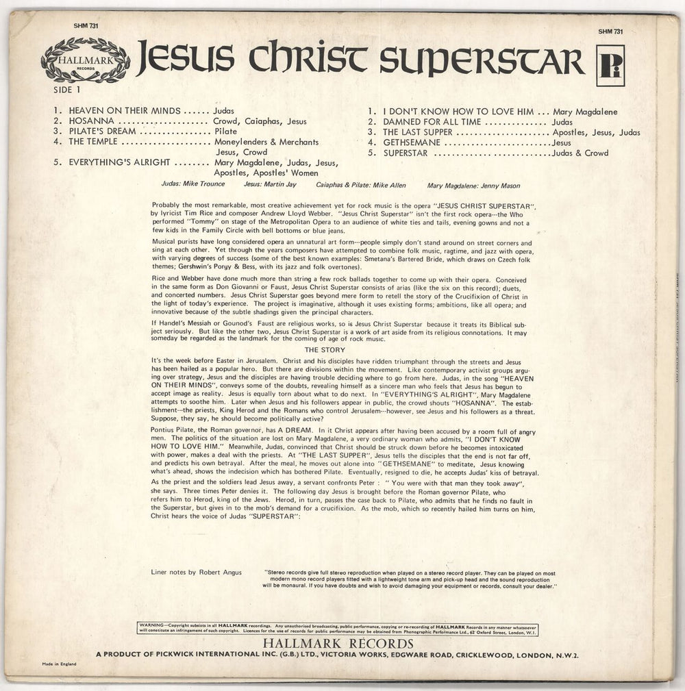 Andrew Lloyd Webber & Tim Rice Jesus Christ Superstar (Excerpts From The Rock Opera) UK vinyl LP album (LP record)