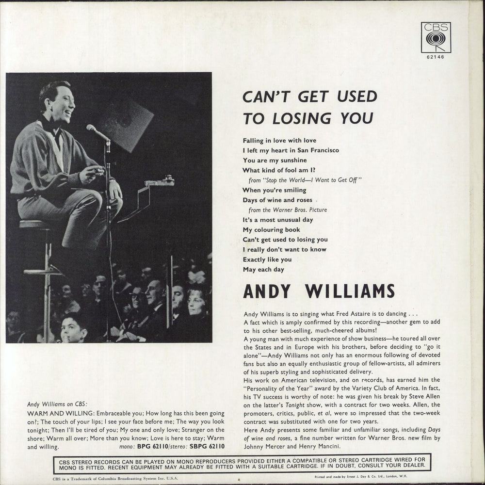 Andy Williams Can't Get Used To Losing You - Stereo - 2nd UK vinyl LP album (LP record)