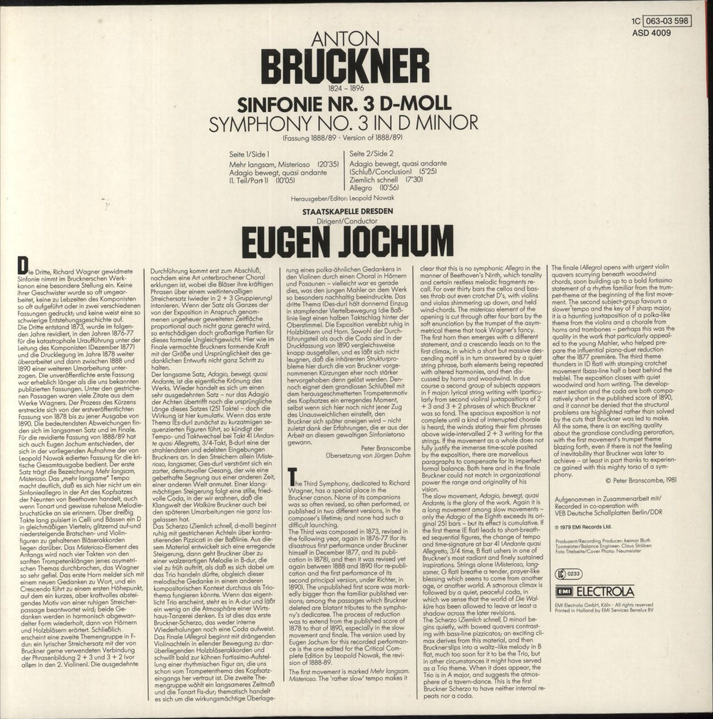 Anton Bruckner Bruckner: Sinfonie Nr. 3 German vinyl LP album (LP record)