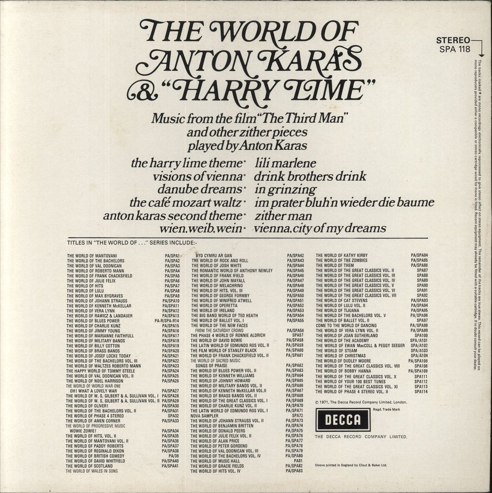 Anton Karas The World Of Anton Karas & 'Harry Lime' Dutch vinyl LP album (LP record)
