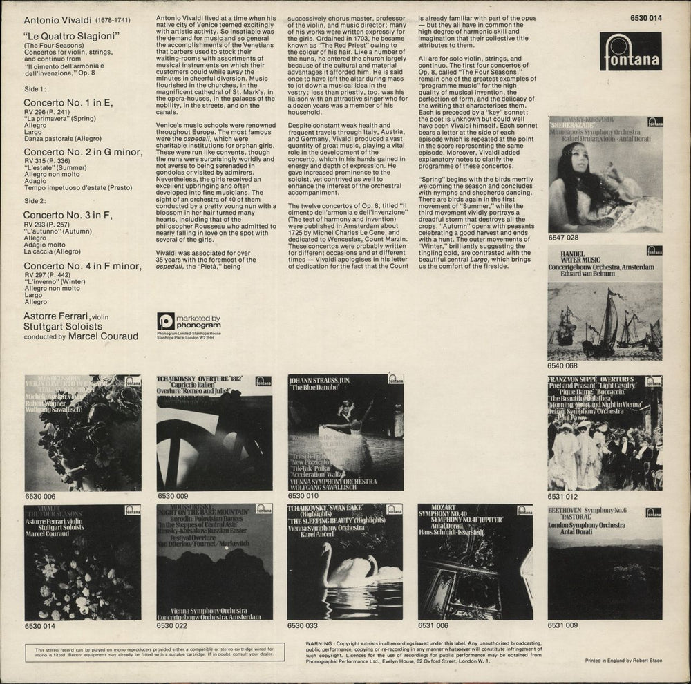 Antonio Vivaldi The Four Seasons UK vinyl LP album (LP record) '1989