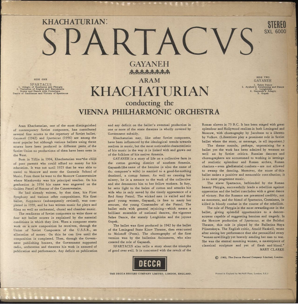 Aram Khachaturian Spartacus - 1st UK vinyl LP album (LP record)