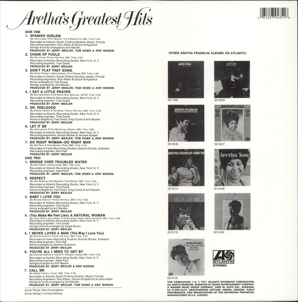 Aretha Franklin Aretha's Greatest Hits - 180gm UK vinyl LP album (LP record) 081227943516