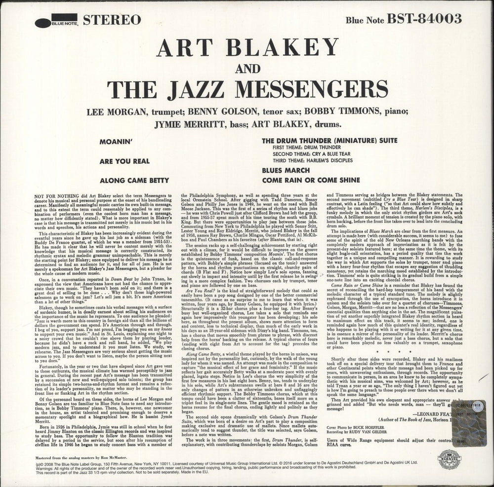 Art Blakey & The Jazz Messengers Moanin' - 180gm Vinyl UK vinyl LP album (LP record)