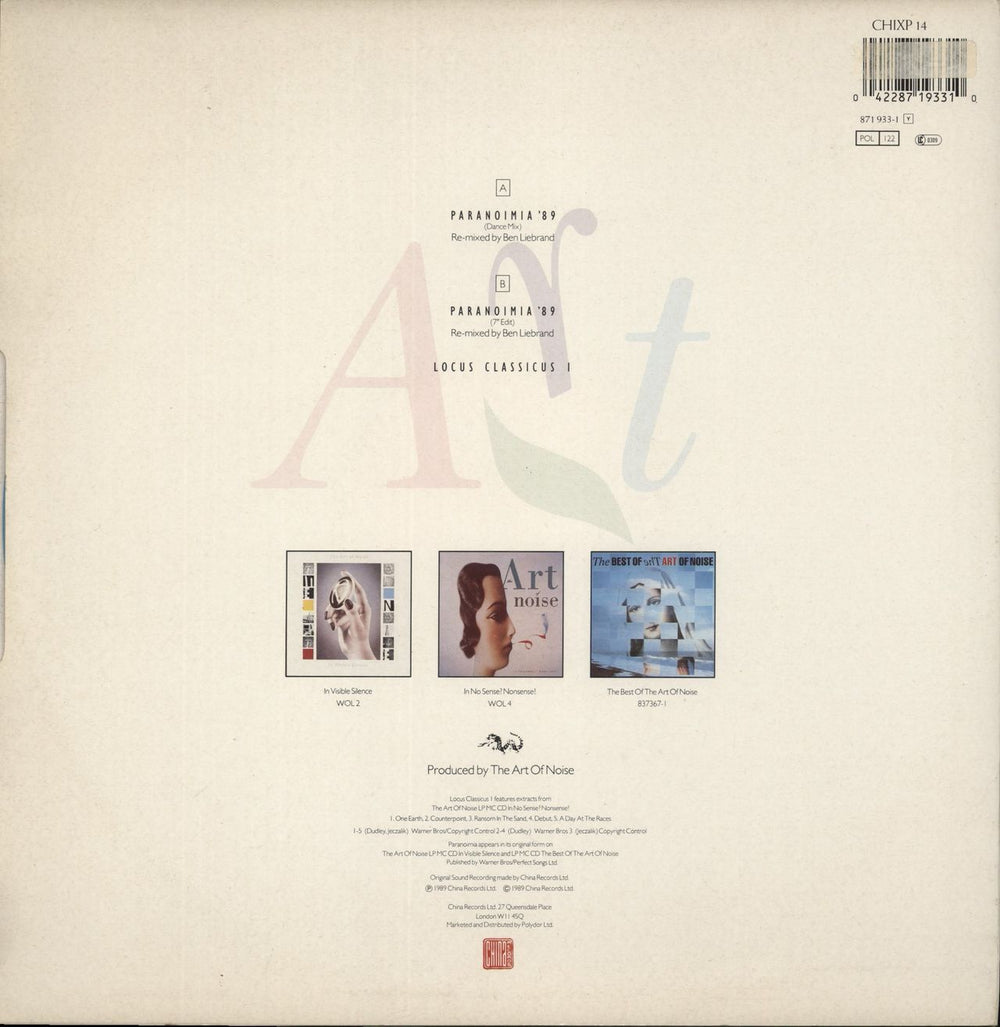 Art Of Noise Paranoimia - Blue Vinyl UK 12" vinyl single (12 inch record / Maxi-single) 042287193310