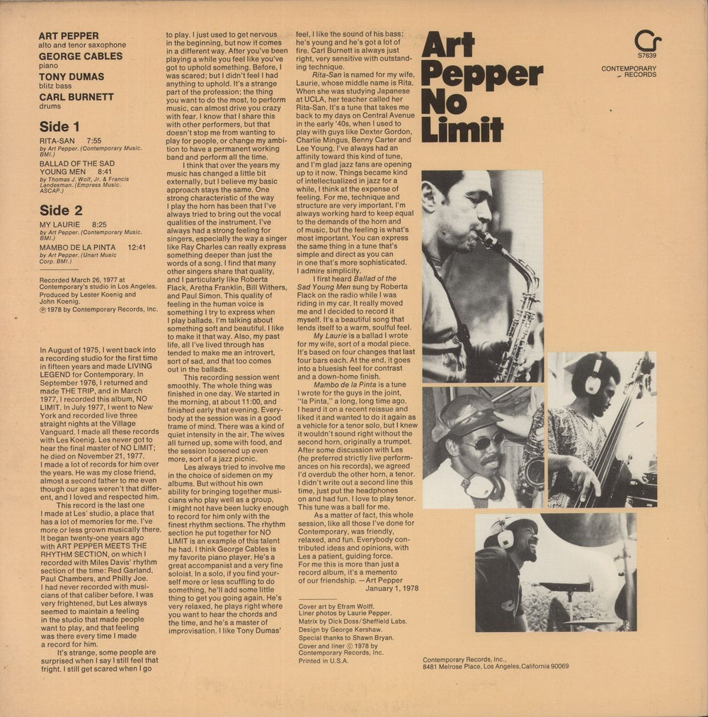 Art Pepper No Limit US vinyl LP album (LP record)