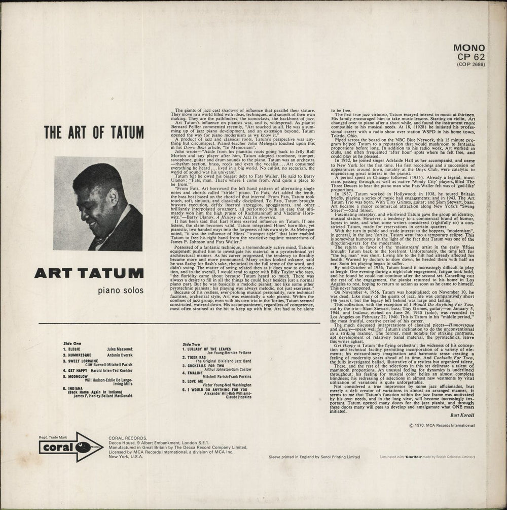 Art Tatum The Art Of Tatum - EX UK vinyl LP album (LP record)