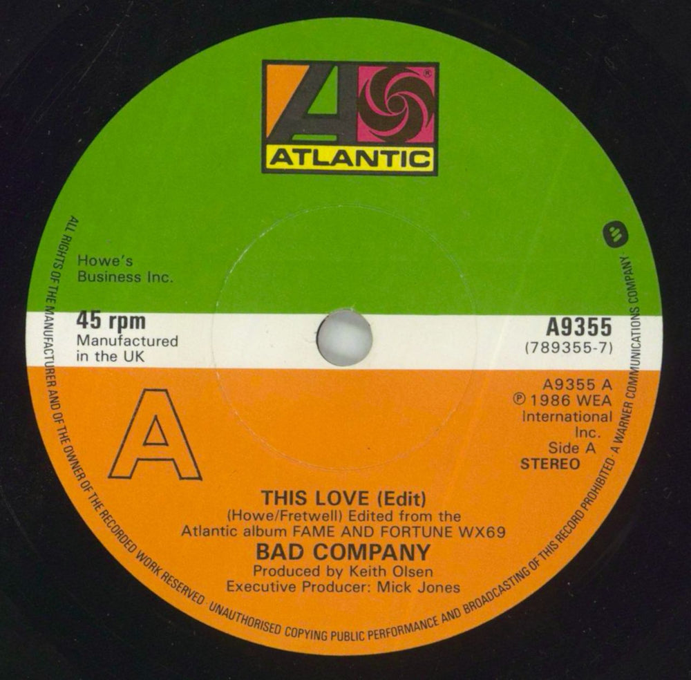 Bad Company This Love + Patch UK 7" vinyl single (7 inch record / 45) BCO07TH849819