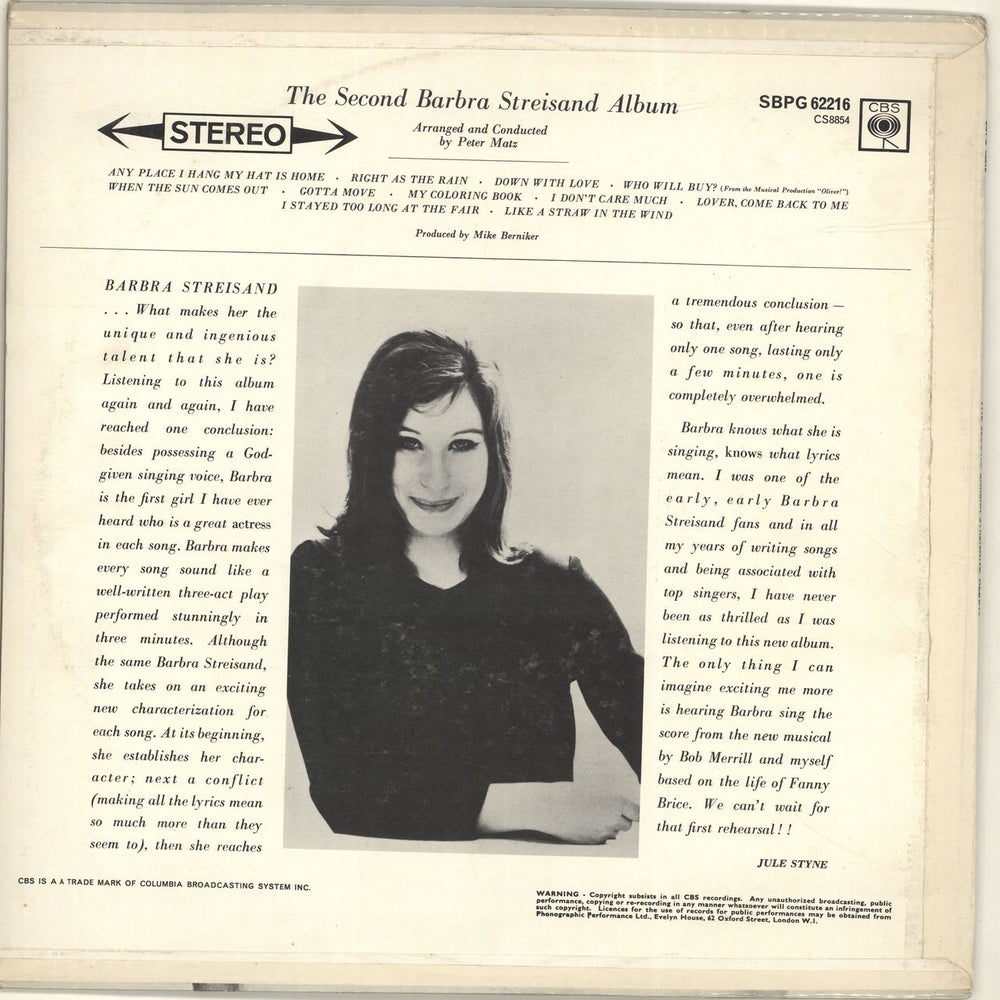 Barbra Streisand The Second Barbra Streisand Album UK vinyl LP album (LP record) BARLPTH351403