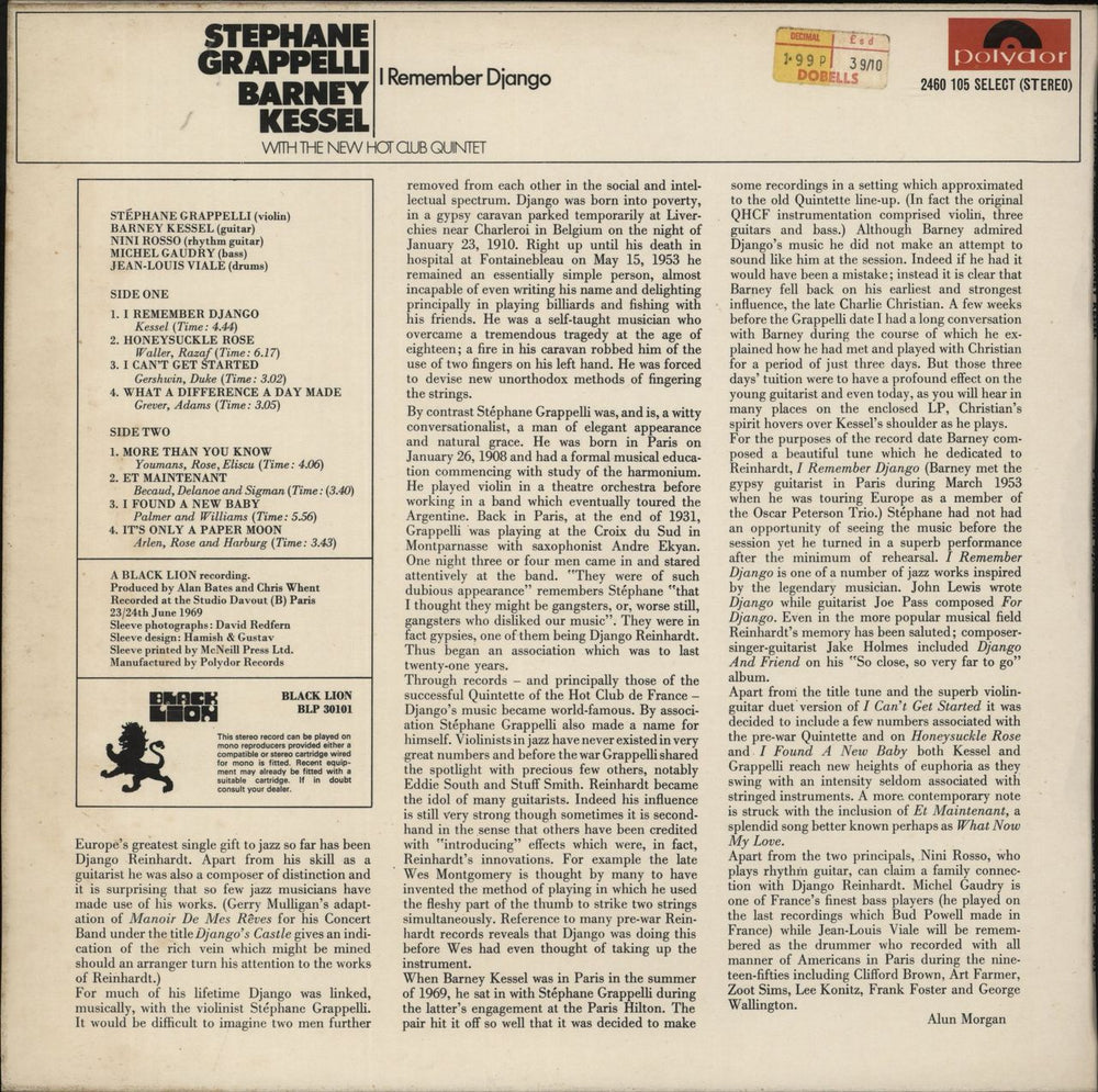 Barney Kessel I Remember Django UK vinyl LP album (LP record)