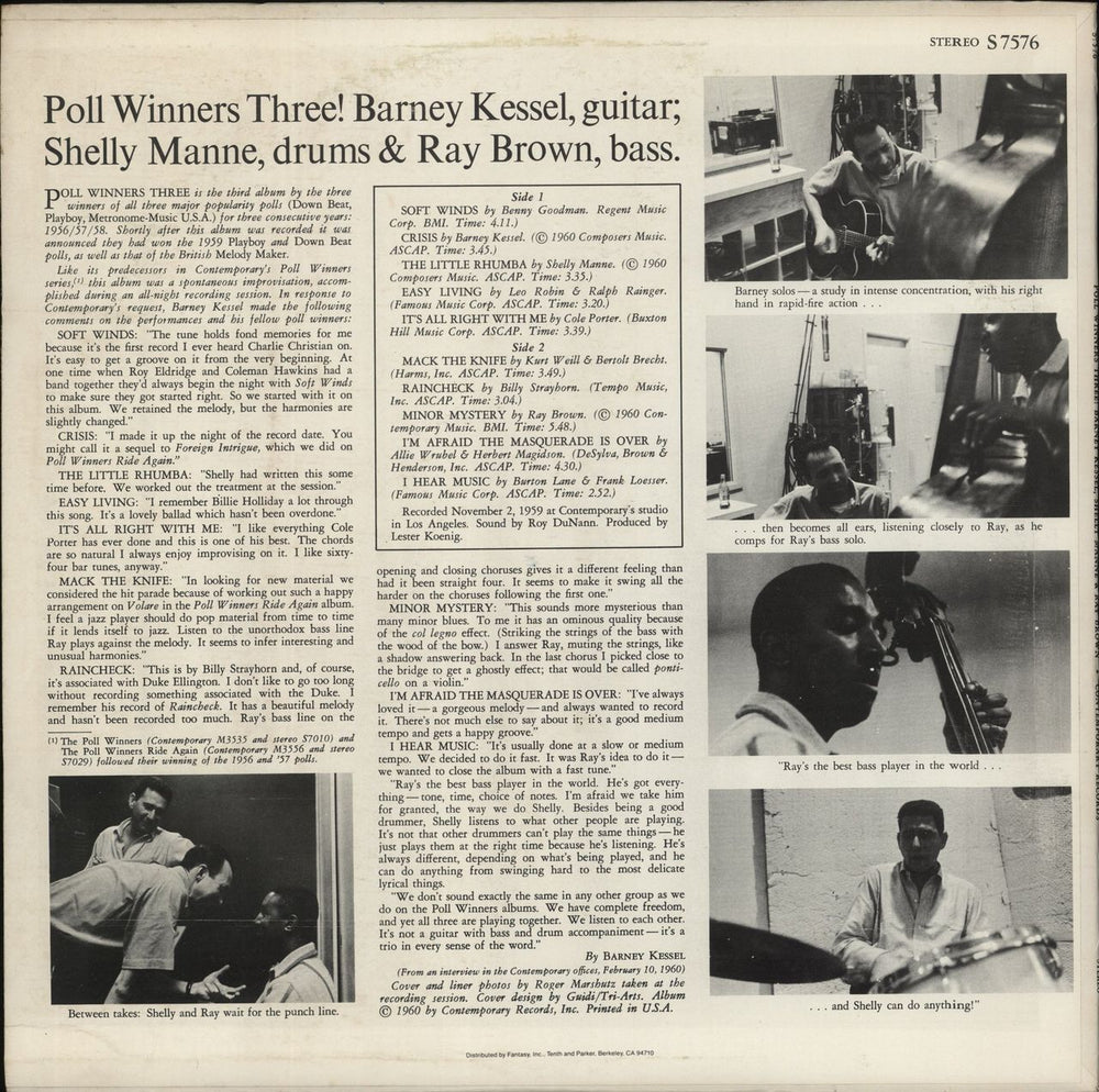 Barney Kessel Poll Winners Three! US vinyl LP album (LP record)