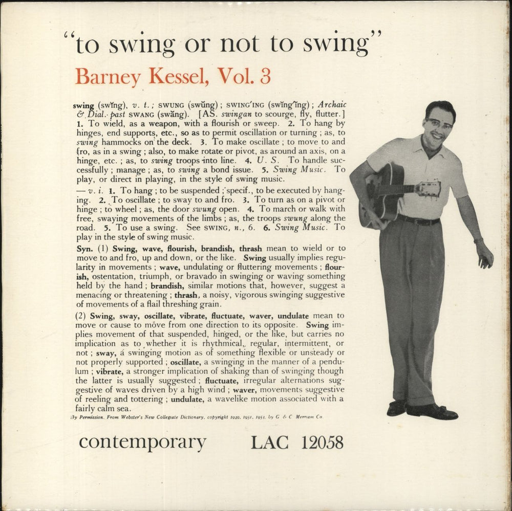 Barney Kessel Vol. 3, To Swing Or Not To Swing - 1st UK vinyl LP album (LP record) LAC12058