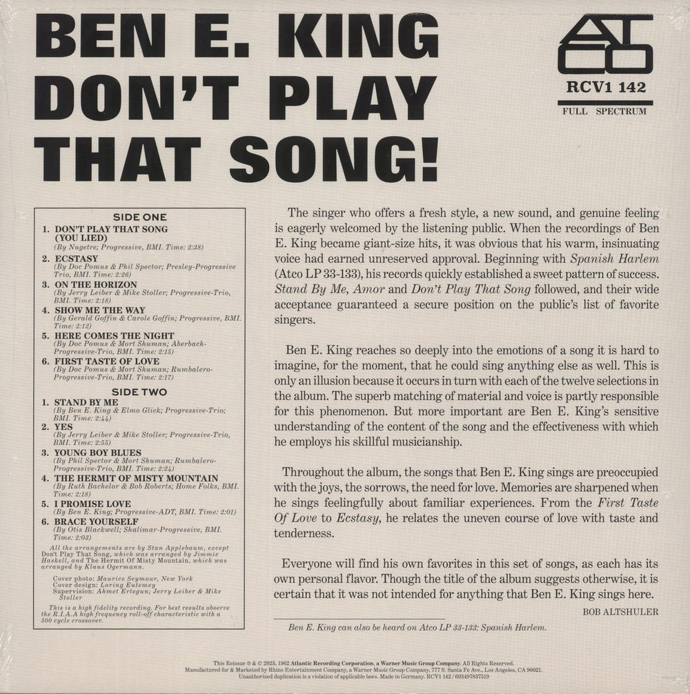 Ben E. King Don't Play That Song - Clear Vinyl - Sealed UK vinyl LP album (LP record) 603497837519