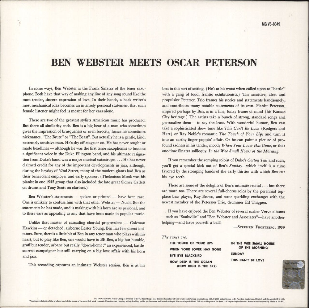 Ben Webster Meets Oscar Peterson - 180gram vinyl UK vinyl LP album (LP record)