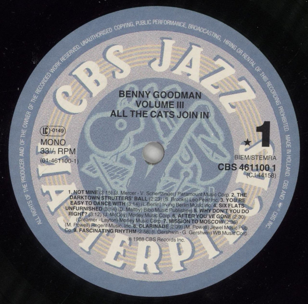 Benny Goodman Vol. III: All The Cats Join In UK vinyl LP album (LP record) BG1LPVO861368