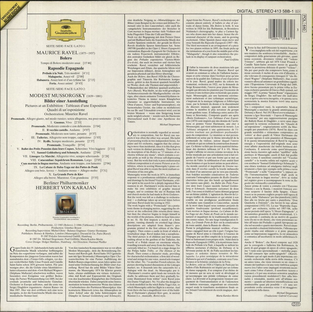 Berliner Philharmoniker Ravel's Bolero & Rapsodie Espagnole / Mussorgsky's Bilder Einer Ausstellung Dutch vinyl LP album (LP record) 028941358813