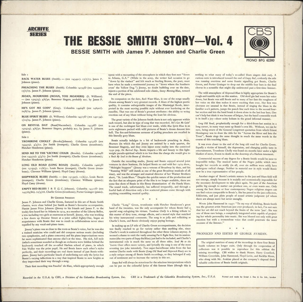 Bessie Smith The Bessie Smith Story Vol. 4 UK vinyl LP album (LP record)