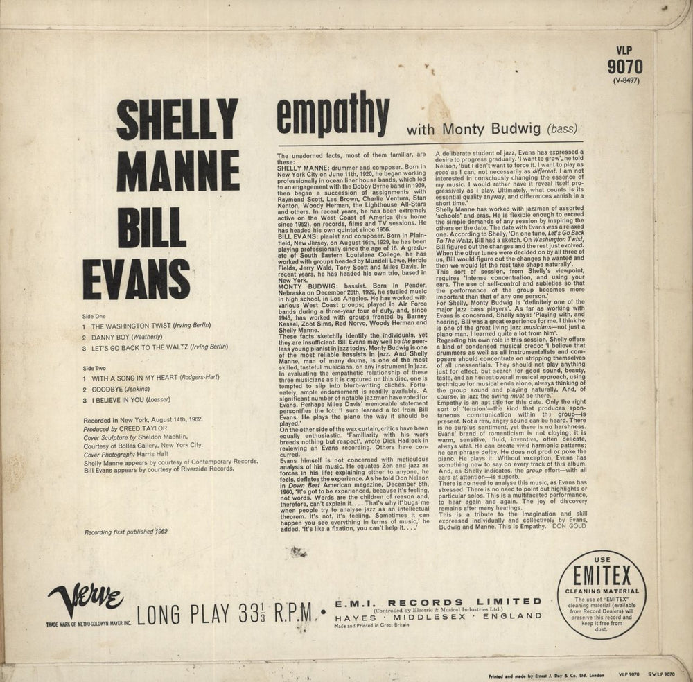 Bill Evans (Piano) Empathy UK vinyl LP album (LP record)