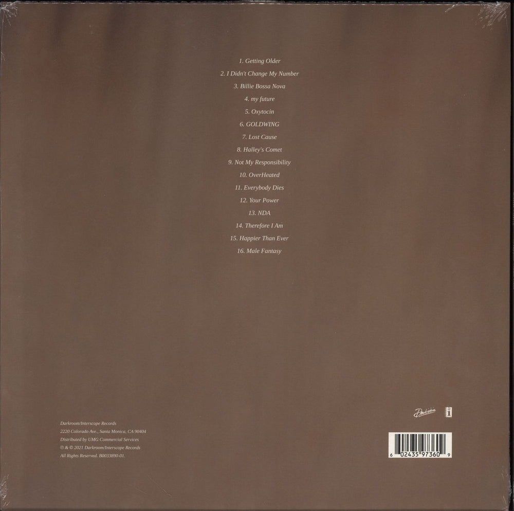 Billie Eilish Happier Than Ever - Brown Vinyl US 2-LP vinyl record set (Double LP Album) 602435973609