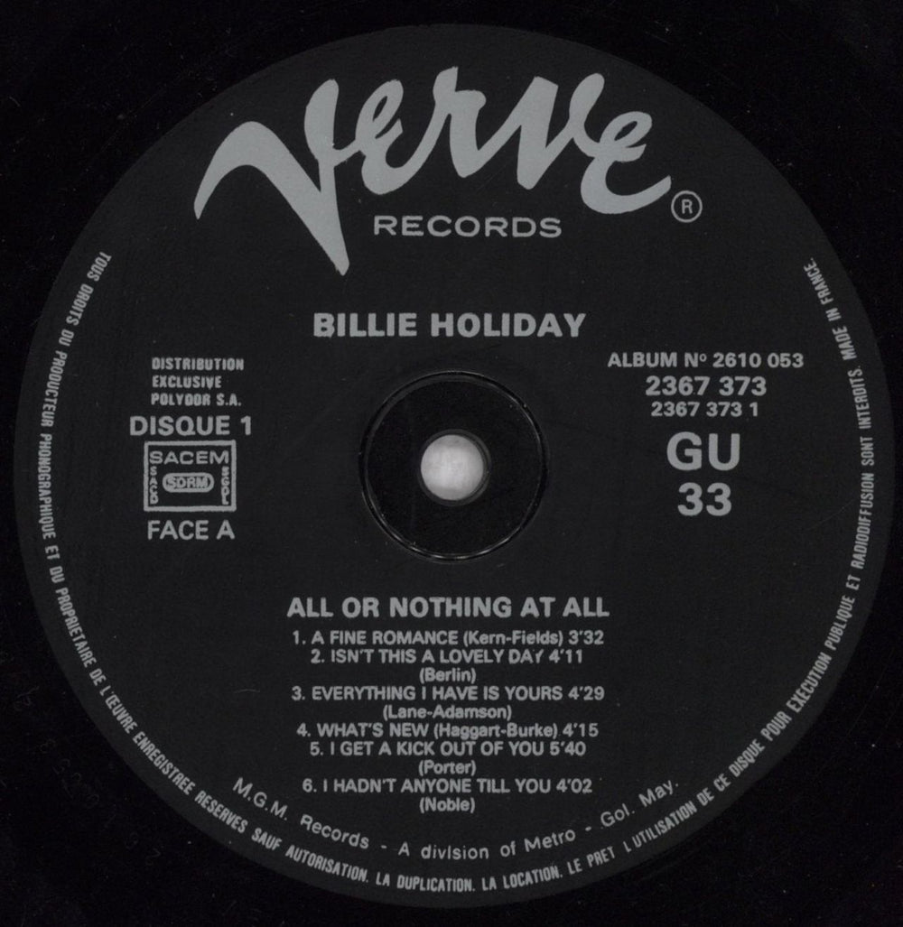 Billie Holiday All Or Nothing At All - EX French 2-LP vinyl record set (Double LP Album) B/H2LAL845015