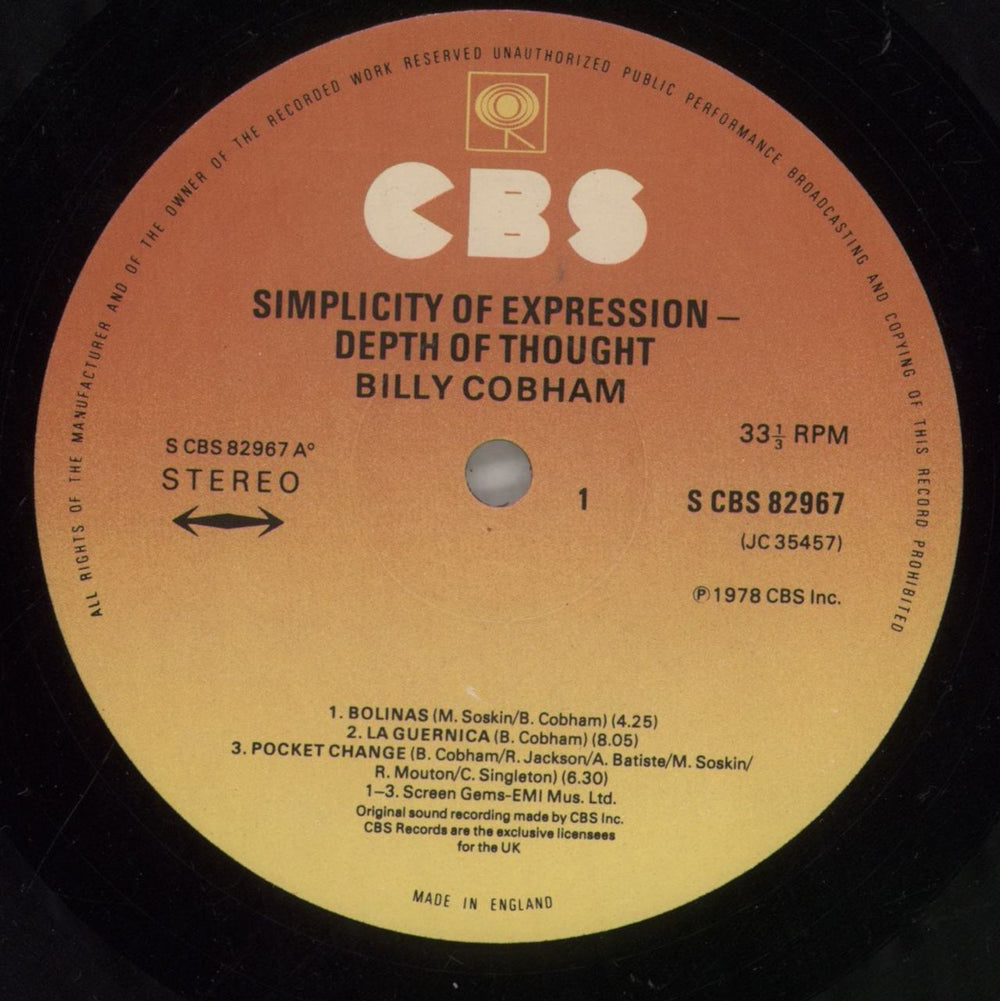Billy Cobham Simplicity Of Expression - Depth Of Thought - Gold Stamped UK vinyl LP album (LP record) BYHLPSI858921