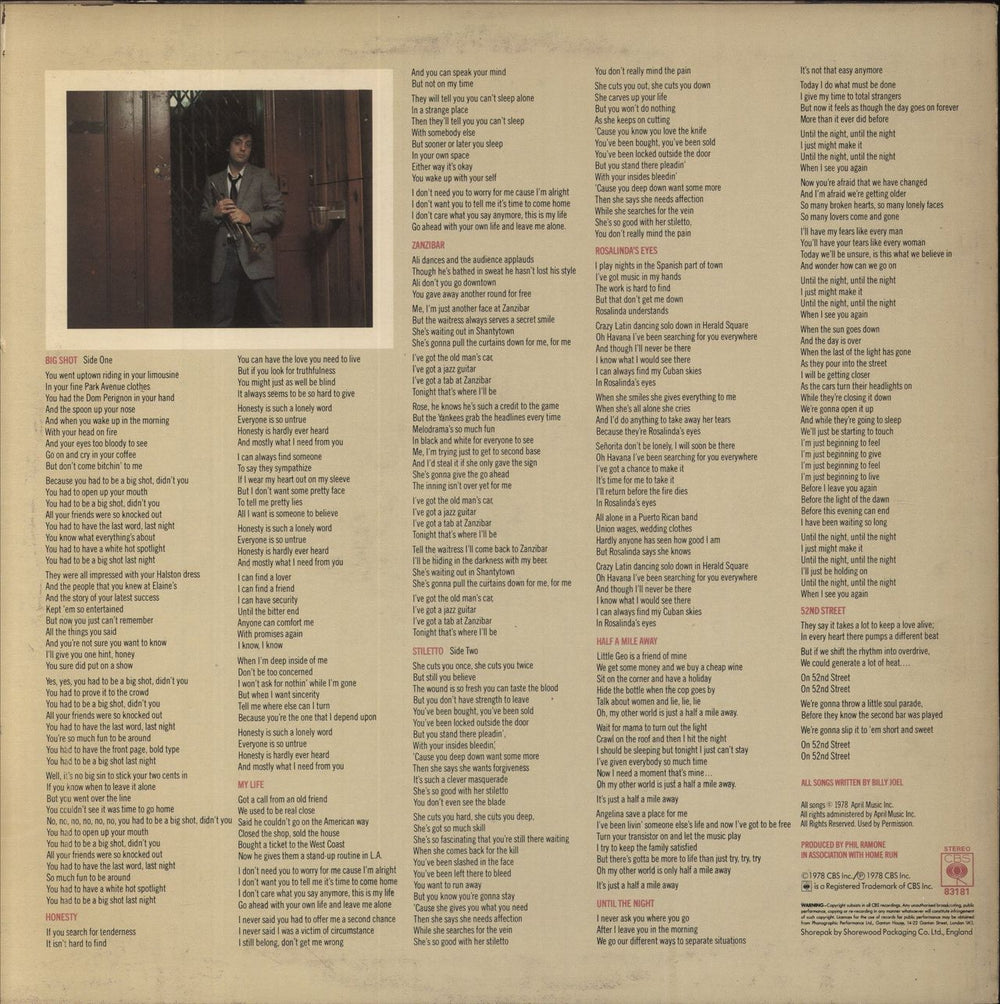 Billy Joel 52nd Street UK vinyl LP album (LP record)