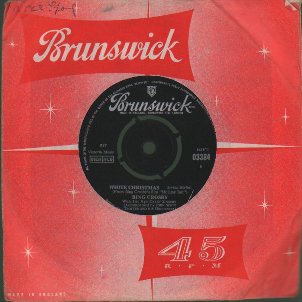 Bing Crosby White Christmas UK 7" vinyl single (7 inch record / 45) 03384