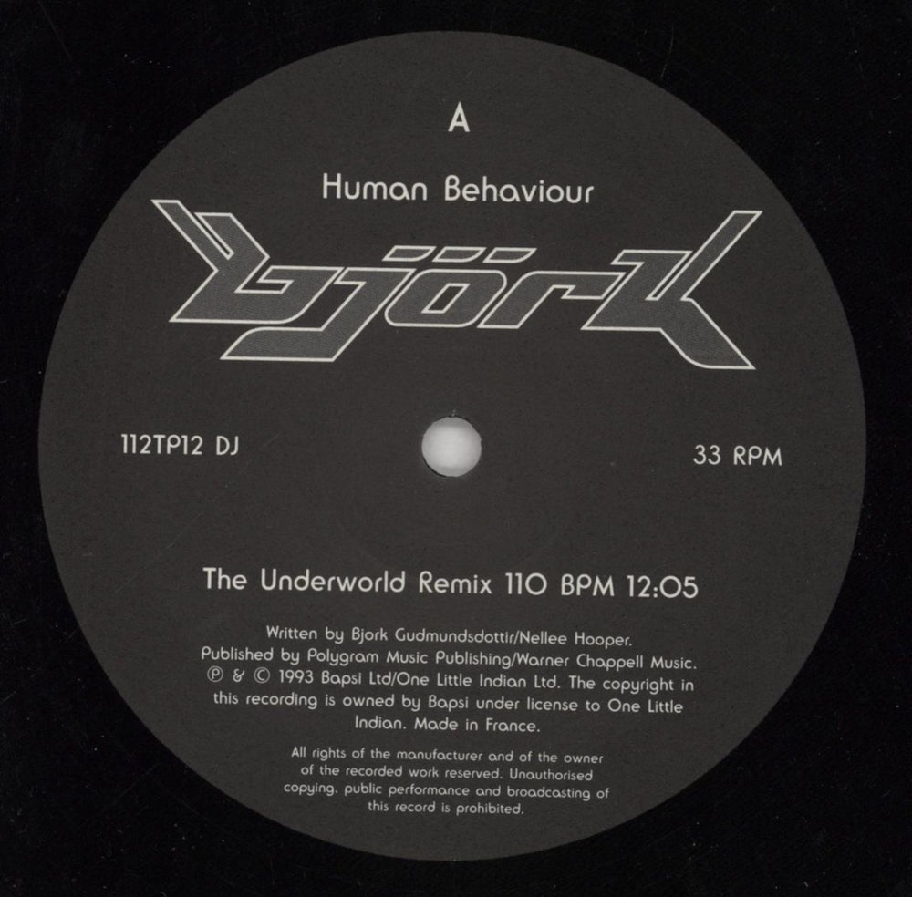 Björk Human Behaviour [The Underworld Mixes] UK 12" vinyl single (12 inch record / Maxi-single) BJK12HU850100