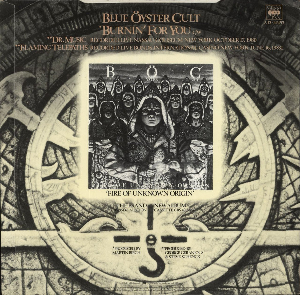 Blue Oyster Cult Burnin' For You UK 12" vinyl single (12 inch record / Maxi-single)