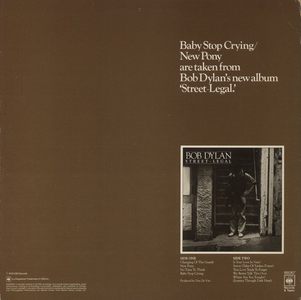 Bob Dylan Baby Stop Crying UK 12" vinyl single (12 inch record / Maxi-single)