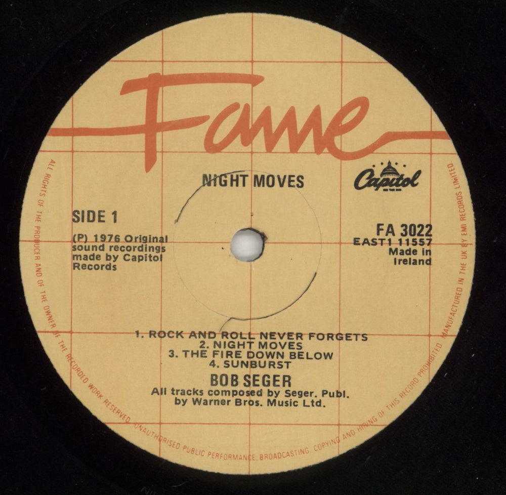 Bob Seger Night Moves Irish vinyl LP album (LP record) SEGLPNI867372