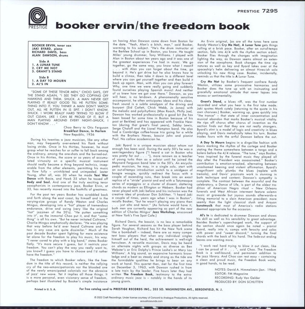 Booker Ervin The Freedom Book - 180g US vinyl LP album (LP record) 753088729515