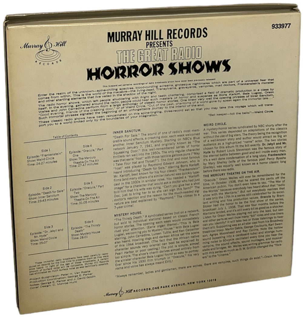 Boris Karloff The Great Radio Horror Shows US 3-LP vinyl record set (Triple LP Album)