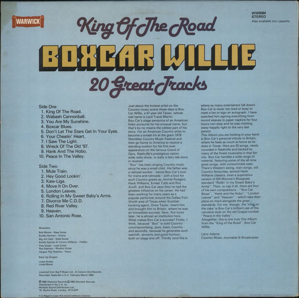 Boxcar Willie King Of The Road UK vinyl LP album (LP record)