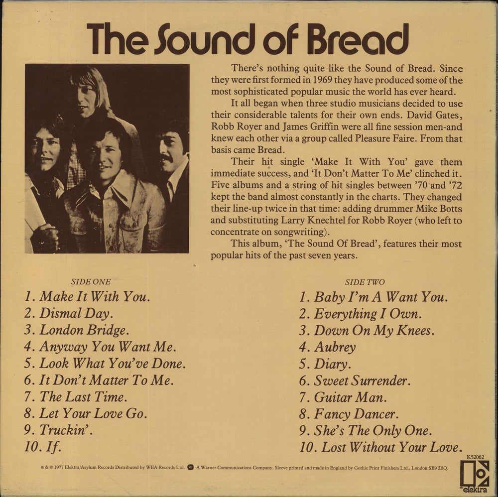 Bread The Sound Of Bread - 2nd UK vinyl LP album (LP record)