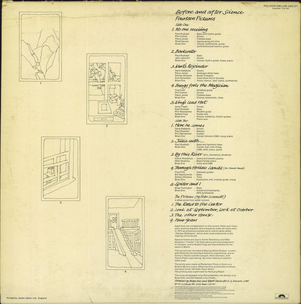 Brian Eno Before And After Science + Prints - EX UK vinyl LP album (LP record)